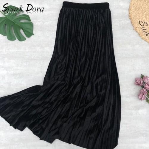 Free Shipping Skirts Womens Autumn Winter Fashion Outwear Collect Waist Pure Color Comfort Wholesale Golden Velvet Pleated Skirt