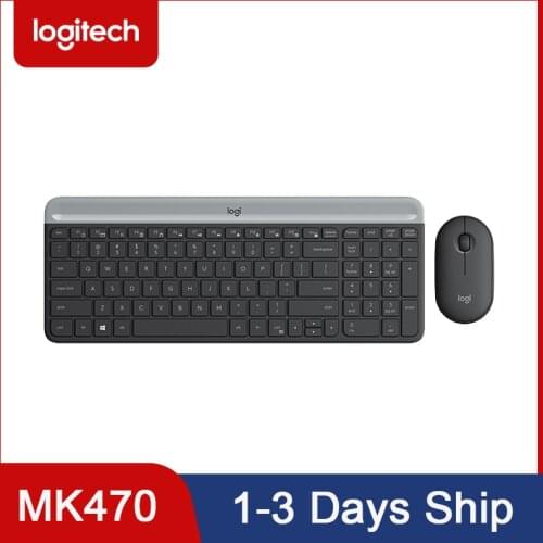 Logitech MK470 Wireless Keyboard And Mouse Combo Slim Compact Keyboard 3 Buttons Optical Mouse Plug &Play Wireless USB Receiver