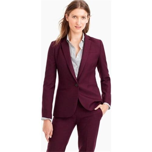 Burgundy Suits Professional Womens Slim Fit Office Business Suits Female Formal Uniform 2 Pieces Suits Jacket Pants Traje Mujer