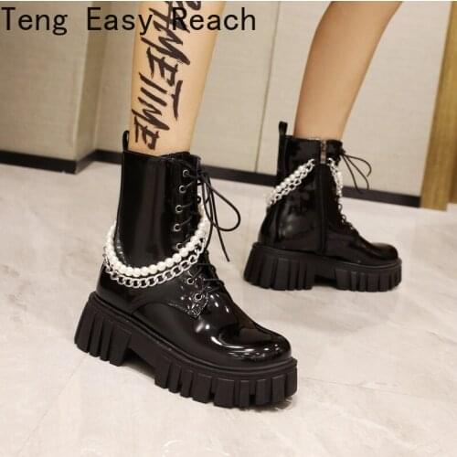 Chelsea Boots 2021 Female Motorcycle Boots Thick Heels Ankle Boot for Women Round Toe Winter Shoes Women Flat Platform Boots 41