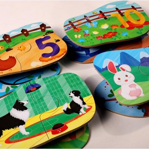 Scene Matching 10 Pcs/set Childrens Wooden Animal Hand Grasping Puzzle Jigsaw Educational Learning Toys Pairing Puzzle
