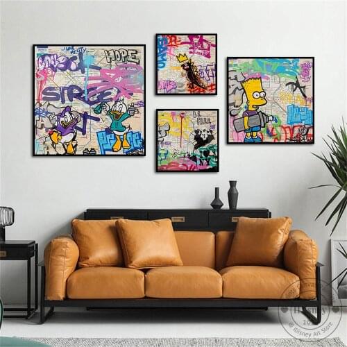 Disney Graffiti Poster Donald Duck Prints Simpsons Bart Spray Canvas Painting Wall Art Picture For Kids Room Wall Home Decor