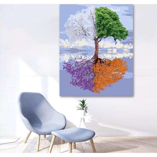 DIY painting by number four color tree creative adult hand-painted living room bedroom decoration painting