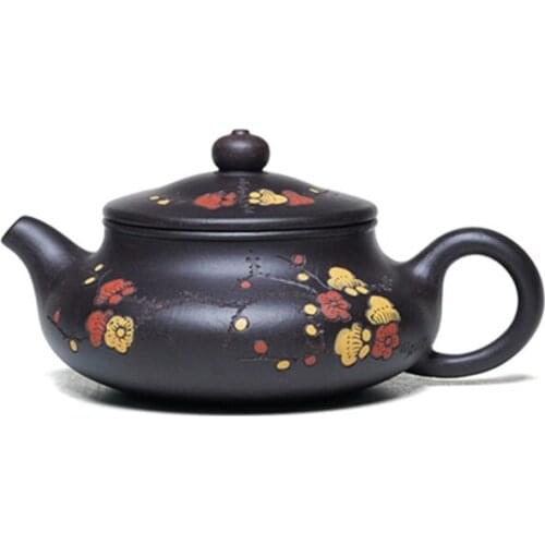 Yixing Purple Clay Teapot Handmade Raw Ore Black Gold Sand Dot Color Flat Belly Teapot Household Teapot Chinese Tea Set