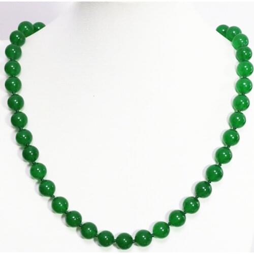 Hot quality Malaysia green jades chalcedony stone fashion women round beads necklace 18inch 8,10,12mm gift chain jewelry B1489