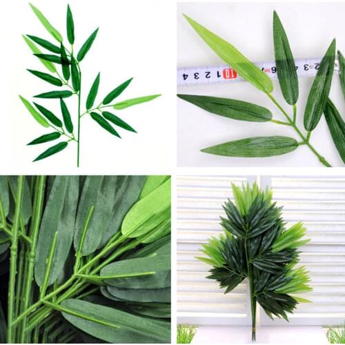 2/10/12pcs Artificial Green Bamboo Leaves Fake Green Plants Plastic Bamboo Leaves For Home Hotel Office Wedding Decoration