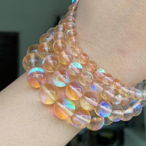 Brown Round Glitter Austrian Crystal Beads Flash Moonstone Loose Beads For Jewelry Making Diy Bracelet Necklace 6/8/10/12mm 15