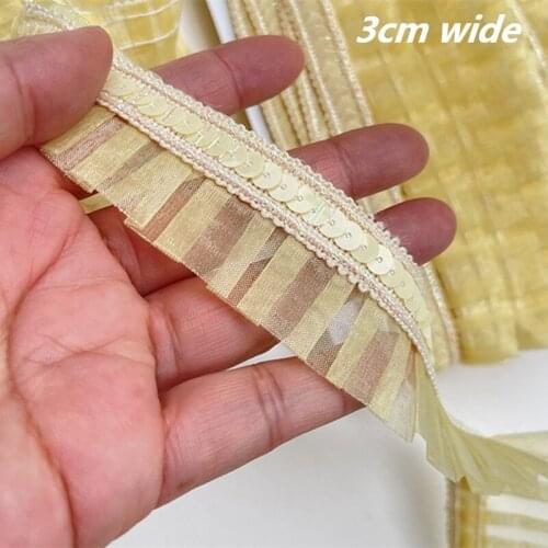 Best Organza Pleated Sequin Lace Ribbon DIY Childrens Clothes Dress Skirt Hat Applique Pet Toy Bib Shiny Material Accessories