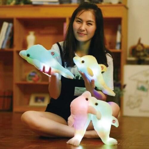 1pc 32cm Luminous Plush Dolphin Doll Glowing LED Light Animal Toys soft Colorful Doll Pillows Kids Childrens Creative Gift