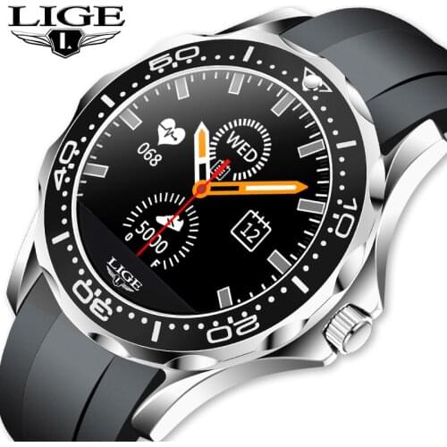 LIGE Mens Smartwatch Heart Rate Monitoring Call Reminder Message Push Sports Waterproof Single touch Color Screen Smart Watch