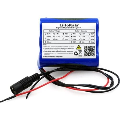 Liitokala 12V 2600mAh lithium-ion Battery 12.6V 2.6A to 11.1 V CCTV Camera Rechargeable battery pack 18650 batteries