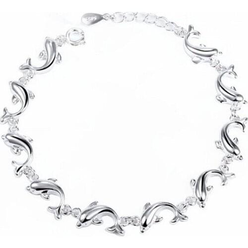Minimalist Jewelry Pure Dolphin Bracelet Silver Plated Size 16+5cm Drop Shipping