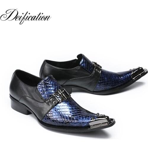 Deification Special Design Mixed Colors Men Shoes Iron Pointed Toe Formal Designer shoes Slip On Business Party Mens Dress Shoes