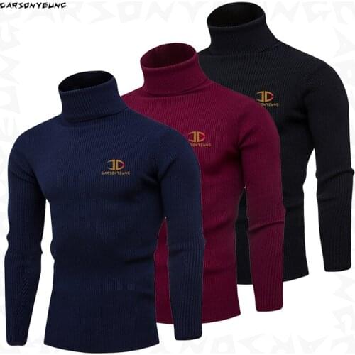 Fashion Mens Casual Slim Fit Basic Turtleneck Knitted Sweater High Collar Pullover Male Double Collar Autumn Winter Tops 2021