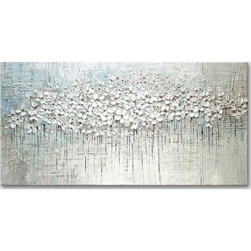 Mintura Wall Picture for Living Room Oil Paintings on Canva Hand Painted Abstract Little White Flowers Hotel Decor Art No Framed