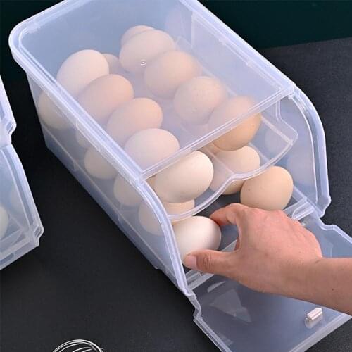 New Household Egg Carton Refrigerator Kitchen Double-layer Storage Box Egg Rack Automatic Rolling Storage Box 40P
