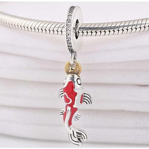 Original Red And White Enamel Good Fortune Carp Pendant Beads Fit 925 Sterling Silver Charm Bracelet Bangle Diy Jewelry