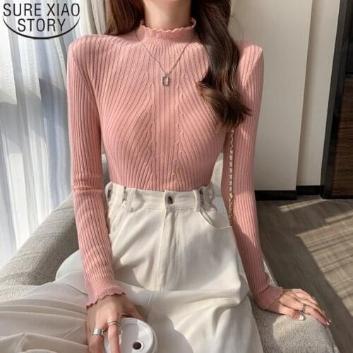 Autumn and Winter Pullovers Sweaters Women Half High Neck Women Tops Slim Long Sleeve Bottoming Shirt Sweater Clothes 16263