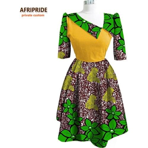 African Print Dresses for Women Half Sleeve Casual A Line Women Dress Slim Fit Dashiki Outfits Midi Dress AFRIPRIDE A7225104