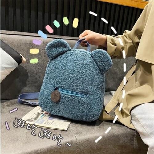 Portable Children Travel Shopping Rucksacks Casual Lamb Fleece Womens Bagpack Cute Bear Shaped Shoulder Backpack