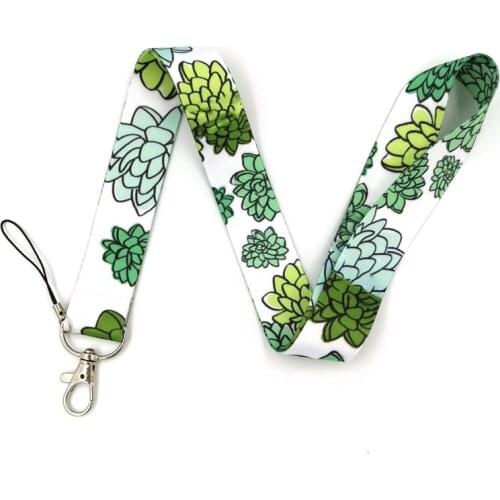 Green Flower Mobile Phone Rope Lanyard for Keys Neck Strap DIY ID Card Badge Holders Keychain Webbing Ribbon Keycord Neckband