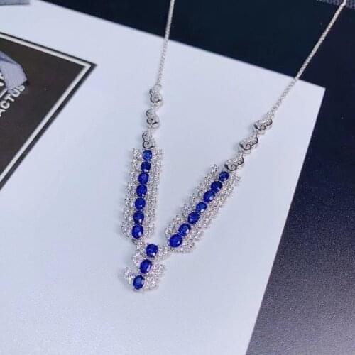 Real Natural Sri Lanka Sapphire Gemstone Luxurious Necklace with Certificate 925 Pure Silver Fine Jewelry for Women
