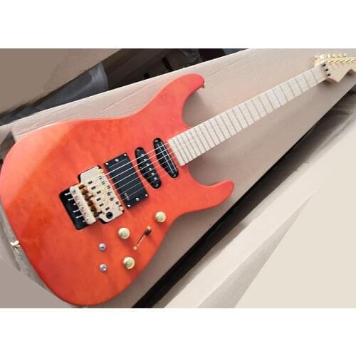 In Stock-6 Strings Orange Electric Guitar with Active Pickups,Maple Fretboard,Customized Logo Available