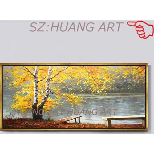Hand painted landscape rural landscape knife golden tree oil painting large living room painting modern abstract decoration hall