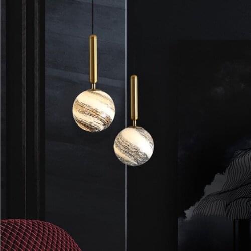 Modern Led Glass Ball Pendant Light Nordic Planet Luxury Living Bedroom Bedside Hanging Lamp Home Decor Luminaire Suspension