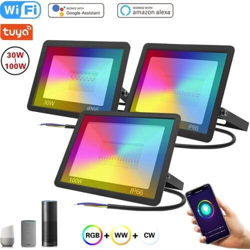 Tuya LED Smart Floodlights IP66 WiFi Wireless Control RGB Spotlight 220V 30W 50W 100W Outdoor Led Flood Light for Smart life APP