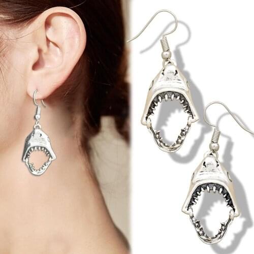 Vintage Silver Plated Skull Shark Tooth Cow Tiny Drop Dangle Egypt Earrings Women Indian Jewelry brincos Boho korean orecchini