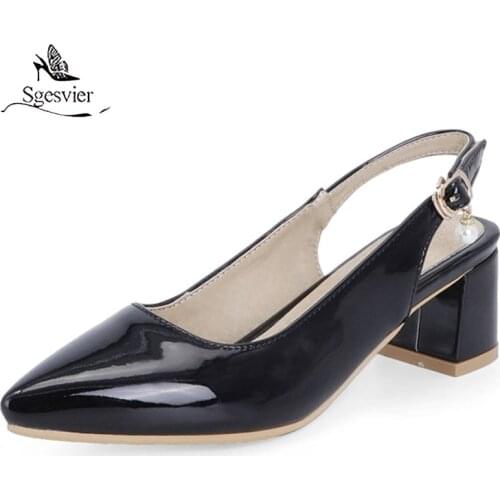 Sgesvier Wholesale Big Size 50 Slingback High Heels Ladies Pointed Toe Single Shoes Thick Heels Dress Party Shoes Women Pumps