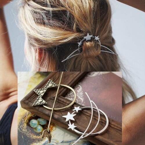 2017 Vintage Gold Silver Color Hair Sticks Arrow Moon Star Bob Hairpin Combs Hairwear for Women Fashion Hair Accessories Wedding