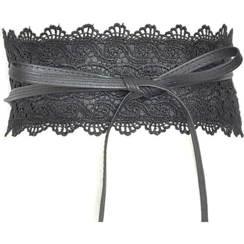 Womens Fashionable Lace Leather Wide Elastic Waist Belt Bow Knot Buckle Wide Belt Cinch Strap Waistband Belts Dress Accessory