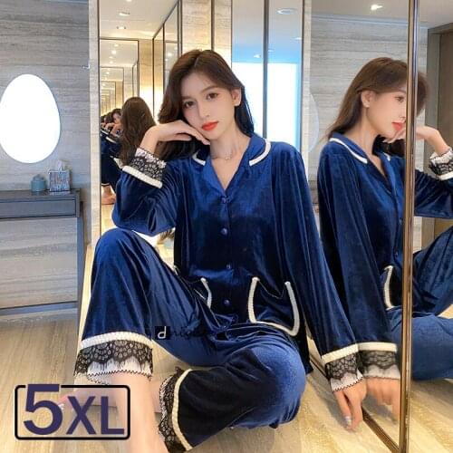 5xl Womens Winter Velvet Pajamas Set Warm Sleepwear Plus Size Home Clothe Underwear Nightie Bride Lady Stitch Pijama Sleep Tops