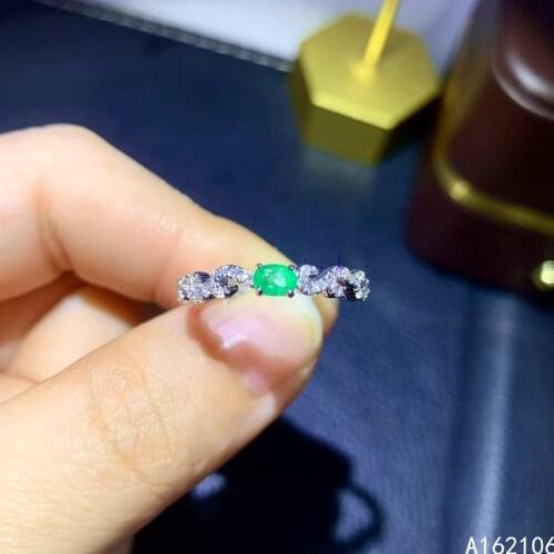 925 Pure Silver Chinese Style Natural Emerald Womens Classic Fashion Simple Oval Adjustable Gem Ring Fine Jewelry Support Detec