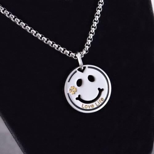 Stainless Steel Women Necklace New Punk A Smiley Face Pendant Aesthetic Jewelry Chain Accessory