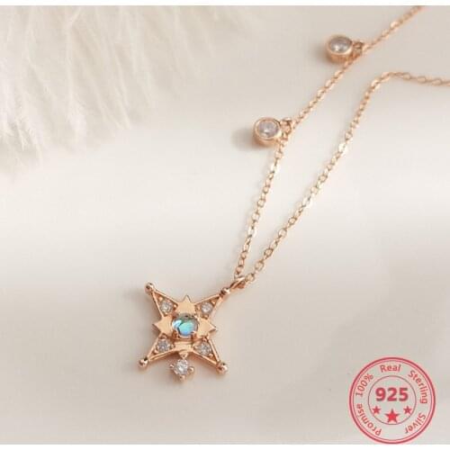 Korea New Style 925 Sterling Silver for Women Simple Fashion Chic Gold Zircon Pendant Necklace Jewelry