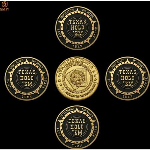 5Pcs/Lot Casino Texas Hold'Em Big Small Blind Gold Plated Poker Chip Guard Token Metal Chip Coin Collection