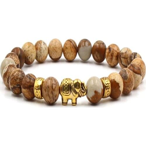 8MM Picture Stone Buddhist Bead Bracelet Lucky Handmade Gemstone Tibet Silver Energy Unisex Pray Spirituality Mala Healing Bless