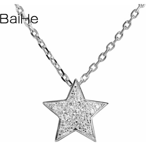 BAIHE Solid 18K White Gold 0.10ct Natural Diamonds Engagement Trendy Fine Jewelry unique beautiful Star pendant Necklaces Women
