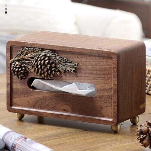 Black Walnut Wood Vertical Tissue Box Creative Pure Copper Base Design Home Decoration Paper Box Solid Wood Napkin Paper Box