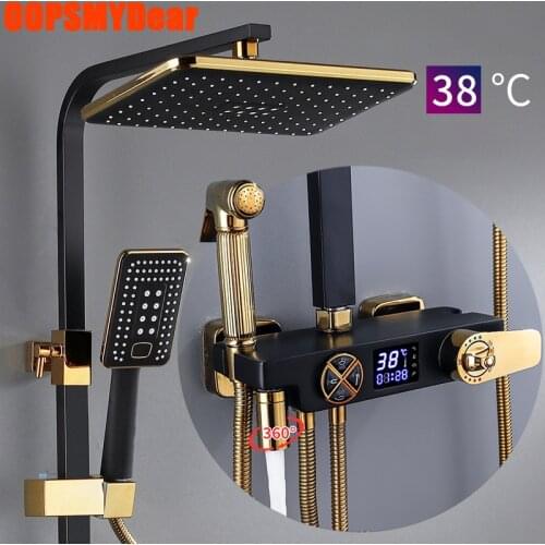 Digital Shower Set Bathtub Smart Thermostatic Shower System Wall Mount SPA Rainfall Bath Tap Bathroom Modern Black Faucets Kraan
