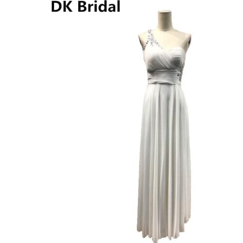 Floor Length Evening Dresses 2019 Elegant A-line Tulle One-shoulder Sleeveless Rhinestone Long Party Gowns robe de soiree