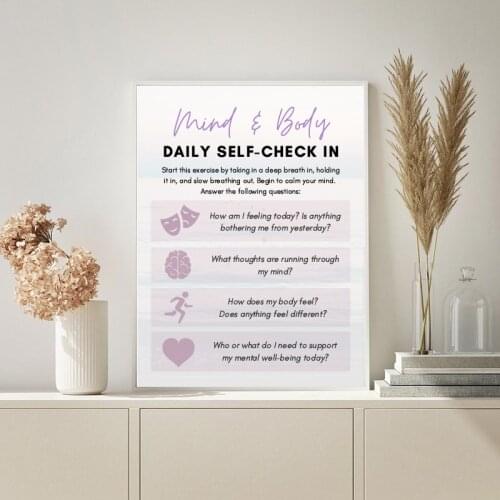 Daily Mental Health Check Poster Self-Care Mindfulness Anxiety CBT Therapy Art Prints Psychology Wall Pictures Canvas Painting