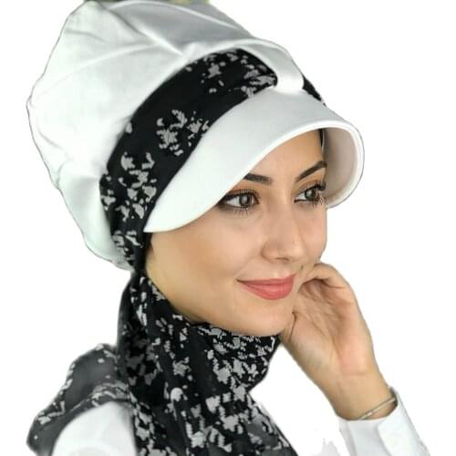 Islamic Fashion Muslim Women Hijab 2021 Trend Single Size Bathing Cap Beret Ready Shawl Scarf Buckle Hat White Scarf Hat