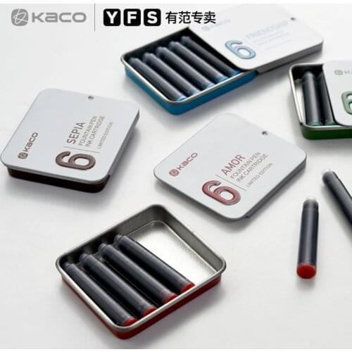 Kaco 6PCS Disposable Blue and Black Fountain Pen Ink Cartridge Refills Length Fountain Pen Ink Cartridge Refills