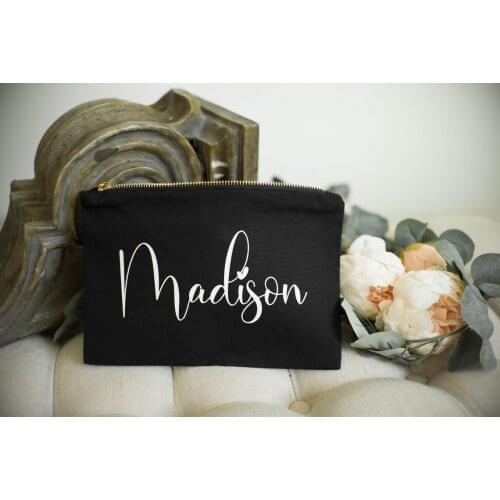 Bridesmaid Makeup Bag Personalized Name Cosmetic Bag Custom Canvas Zipper Pouch Gift for Her Ladies Toiletry Bag for Travel