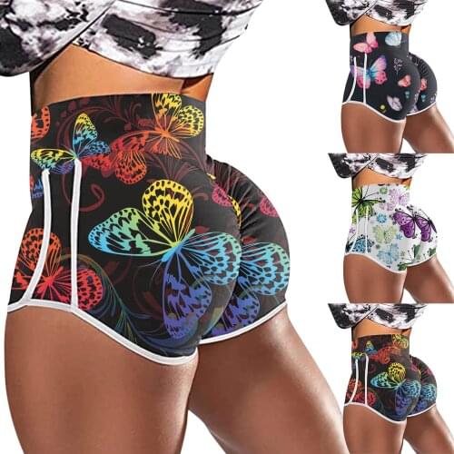 Summer Sport Shorts Pants For Women Printing High Waist Stretch Strethcy Leggings Yoga Short Pants Summer Run Shorts Tights