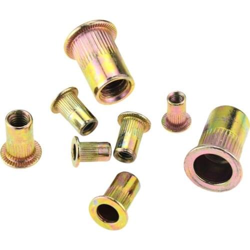 M3 M4 M5 M6 M8 M10 M12 Zinc Plated Carbon Steel Knurled Nuts Rivnut Flat Head Threaded Rivet Insert Nutsert Cap Rivet Nuts